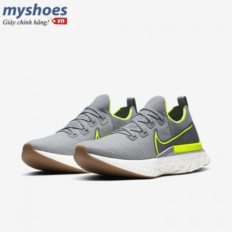 Giày Nike React Infinity Run Flyknit Nam - Xám Xanh Neon